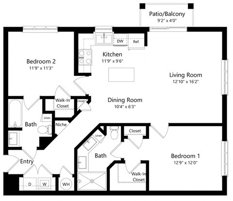 Two Bedroom Floor Plan at Palm Ranch Luxury Apartments in Davie FL